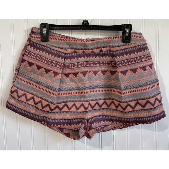 Nameless Shorts Womens Large Dressy Colorful Aztec Print Back Zip Closure Pleate - Picture 1 of 11